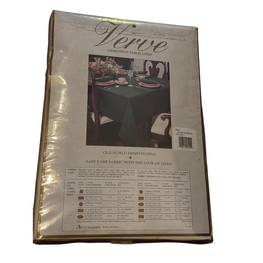 Verve Old World Hemstitch Tablecloth Ivory 60 x 102 Oblong Avon Home Fashions - Picture 3 of 4